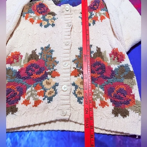 Vintage Casual Corner Cream Cardigan with Pink & Orange Floral Intarsia - Picture 6 of 6